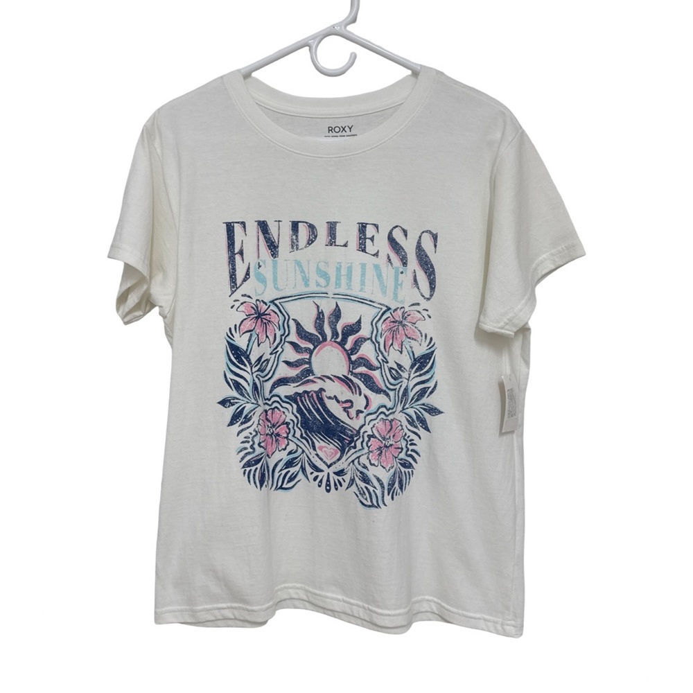 ROXY NWT❗️Endless Sunshine Graphic Tee - White/Pink/Blue Women’s Medium
